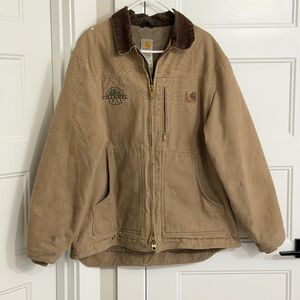 Carhartt Men's Vtg Sherpa Lined Canvas Work Chore Zip Jacket C61 SDL Tan Size L